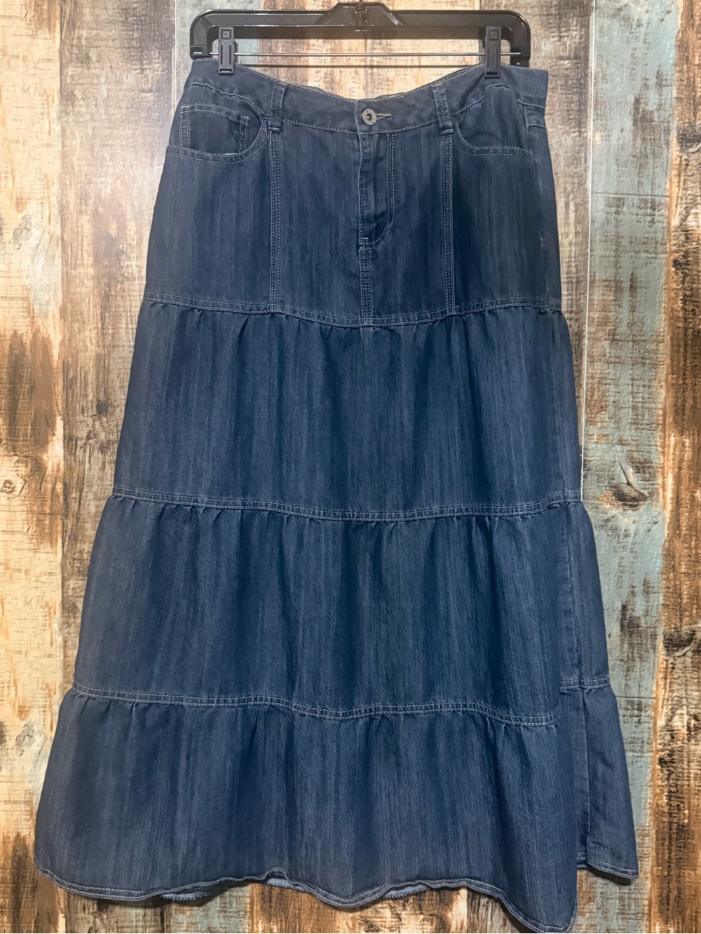 Cato Dark Blue Tiered Denim Maxi Skirt